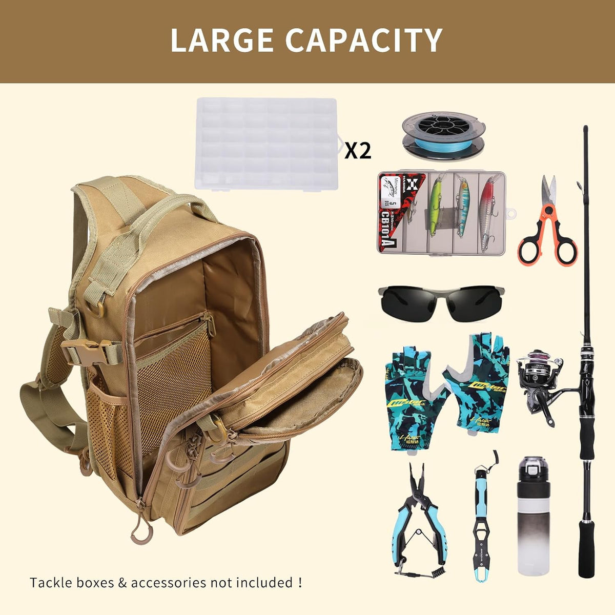 Fishing Backpack with Rod Holder, Fishing Tackle Bag
