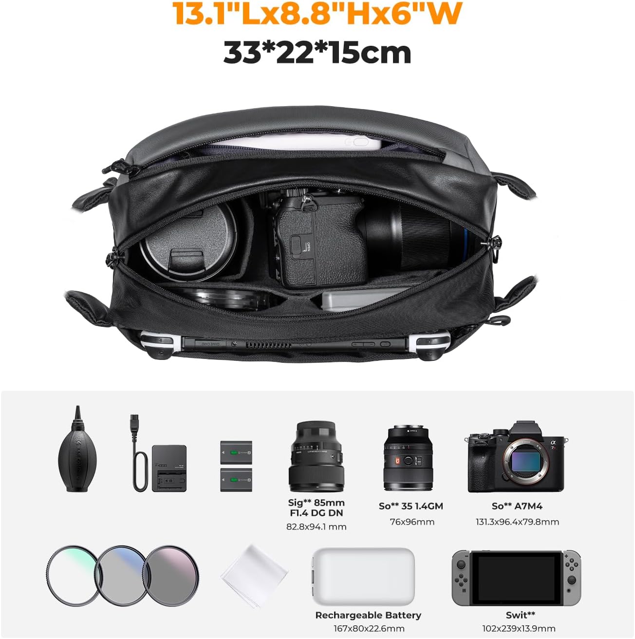 K&F CONCEPT 2 in 1 Camera Sling Bag, Everyday Shoulder Bag