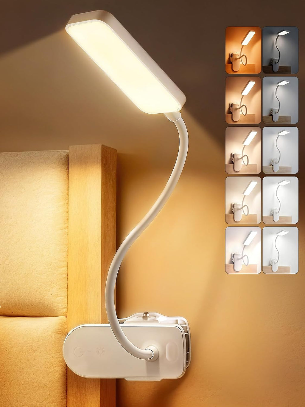 Clip on Lamp, 9 Brightness+5 Colors Reading Lights for Books in Bed Lamp
