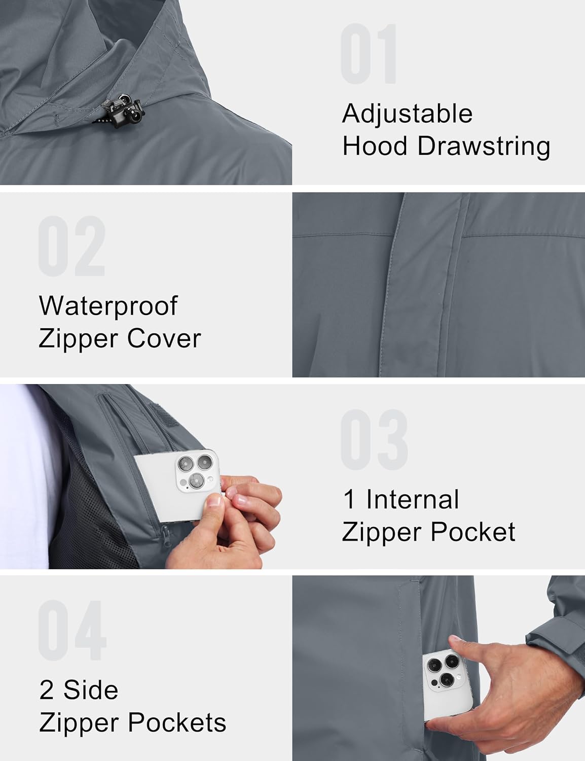 Little Donkey Andy Men's Waterproof Rain Jacket Outdoor Raincoat for Hiking