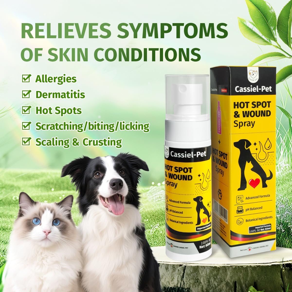Hot Spot Spray Treatment, Wound Care &amp; Itch Relief Spray for Dogs and Cats, Relives Scratching, Itchy Skin and Paw Licking, for All Animals, 2.02oz