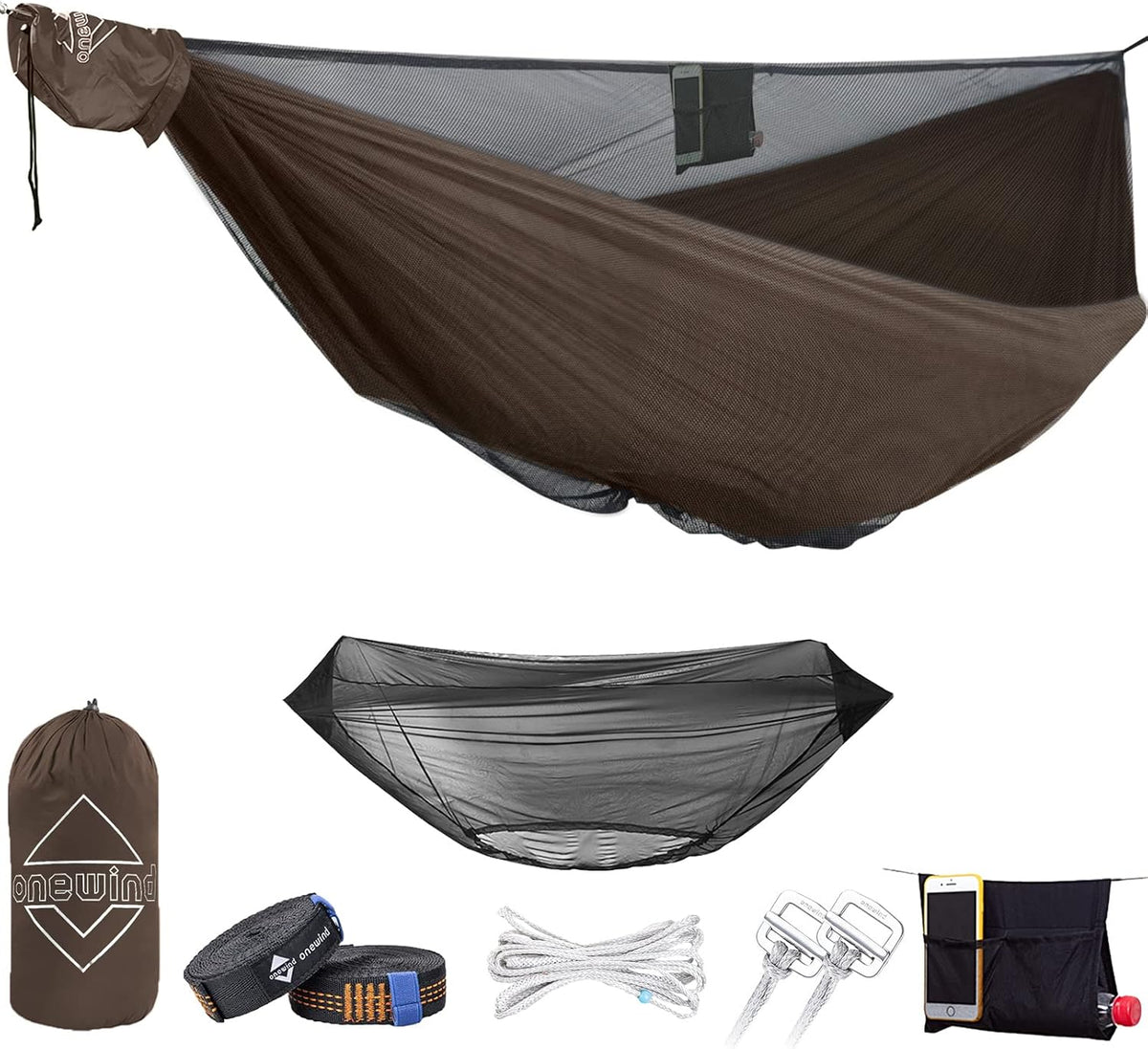 Onewind Camping Hammock with Mosquito Net for Youth Travel Hiking Backpacking Backyard Outside Patio, Sturdy Ripstop Nylon Lightweight Kids Hammock with Tree Straps and Cinch Buckles