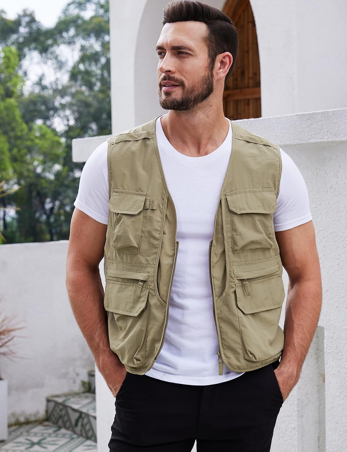 Gihuo Mens Fishing vest for Safari Utility Cargo with Pockets