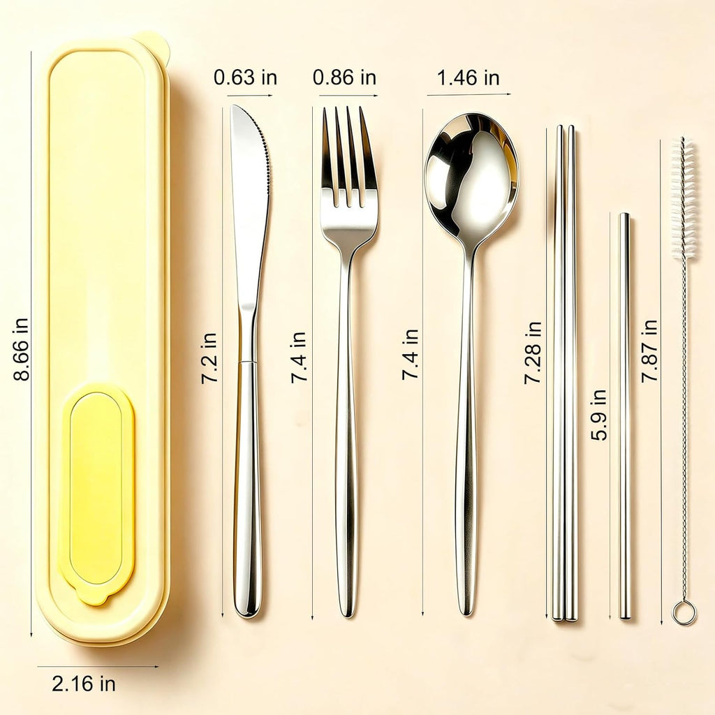 6PCS Travel Utensils with Built-in Floss & Toothpick Case, Dishwasher Safe