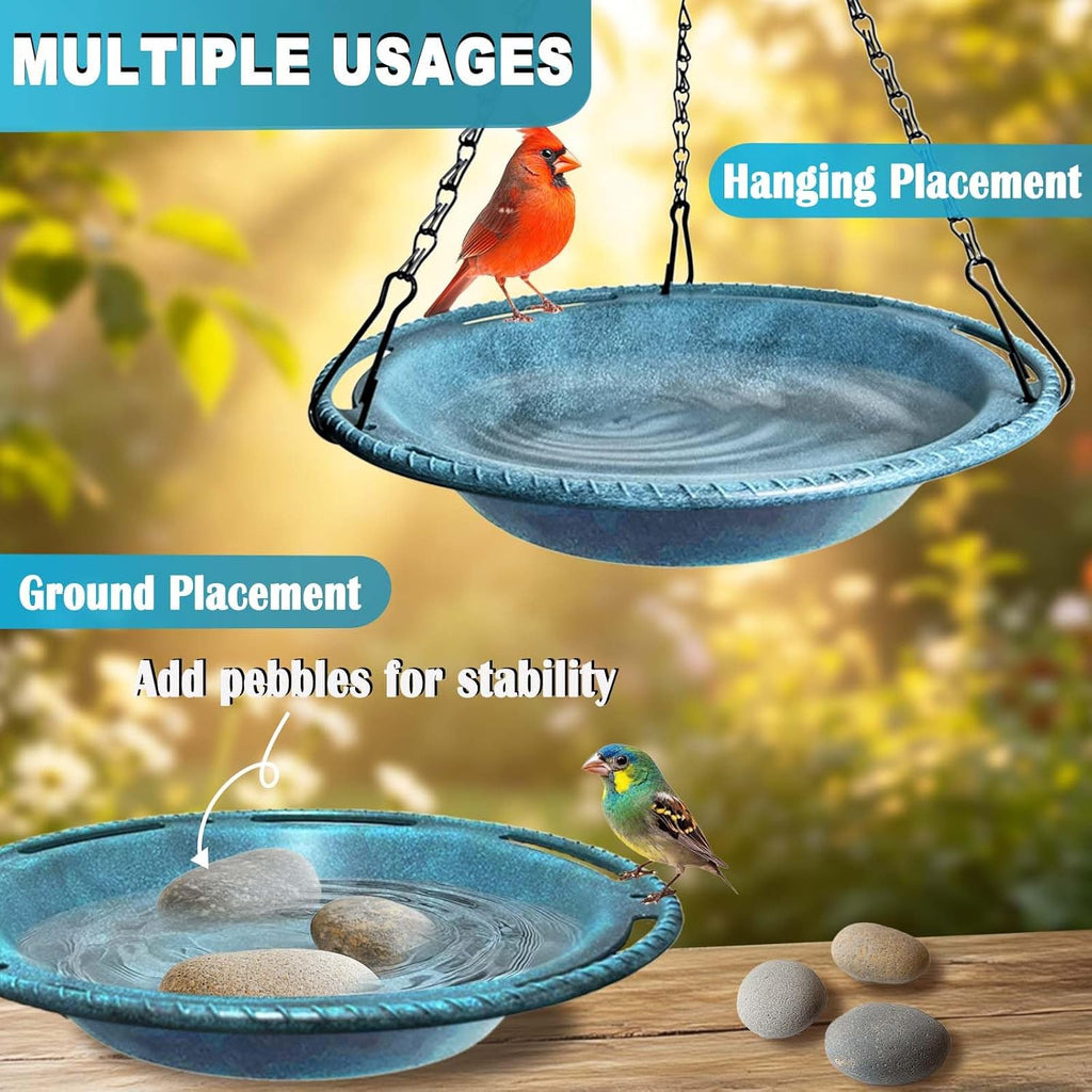 Hanging Bird Bath & Feeder Bowl, 12 in, Antique Blue