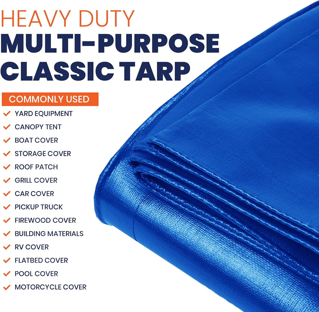 Heavy Duty 7 Mil Tarp Cover, Waterproof, UV Resistant, Rip and Tear Proof, Poly Tarpaulin with Reinforced Edges for Roof, Camping, Patio, Pool Cover, Boat (Blue 50′ X 70′)