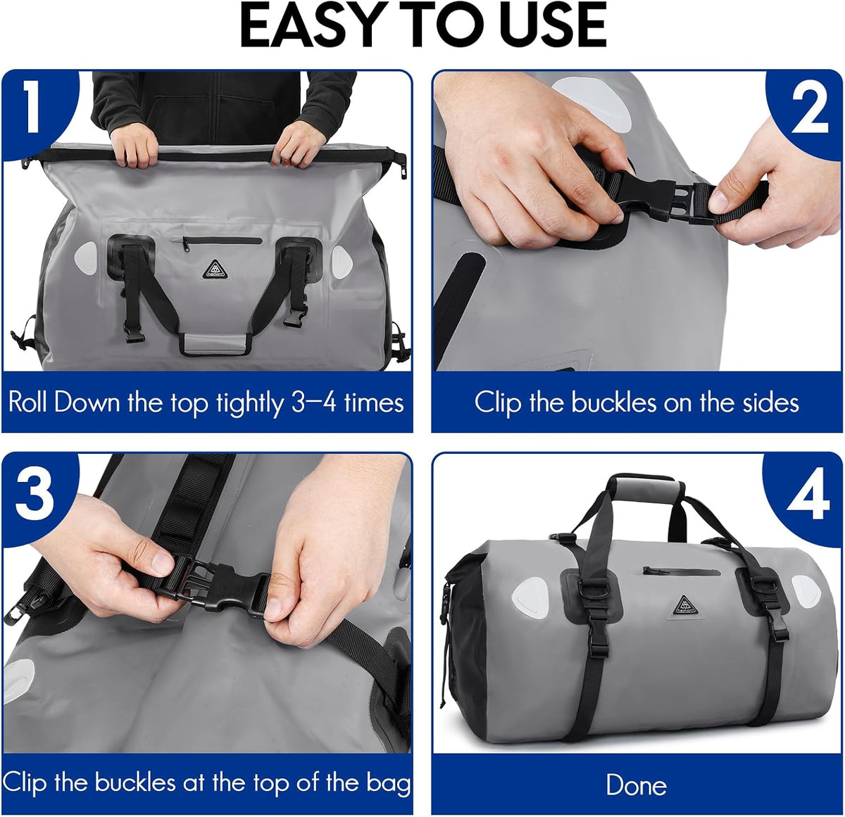Haimont Waterproof Duffel Bag Roll-top Dry Duffel Bag with Quick-fixed Straps for Motorcycling, Rafting, Boating, SUP, Kayaking, Travel, 50L/70L