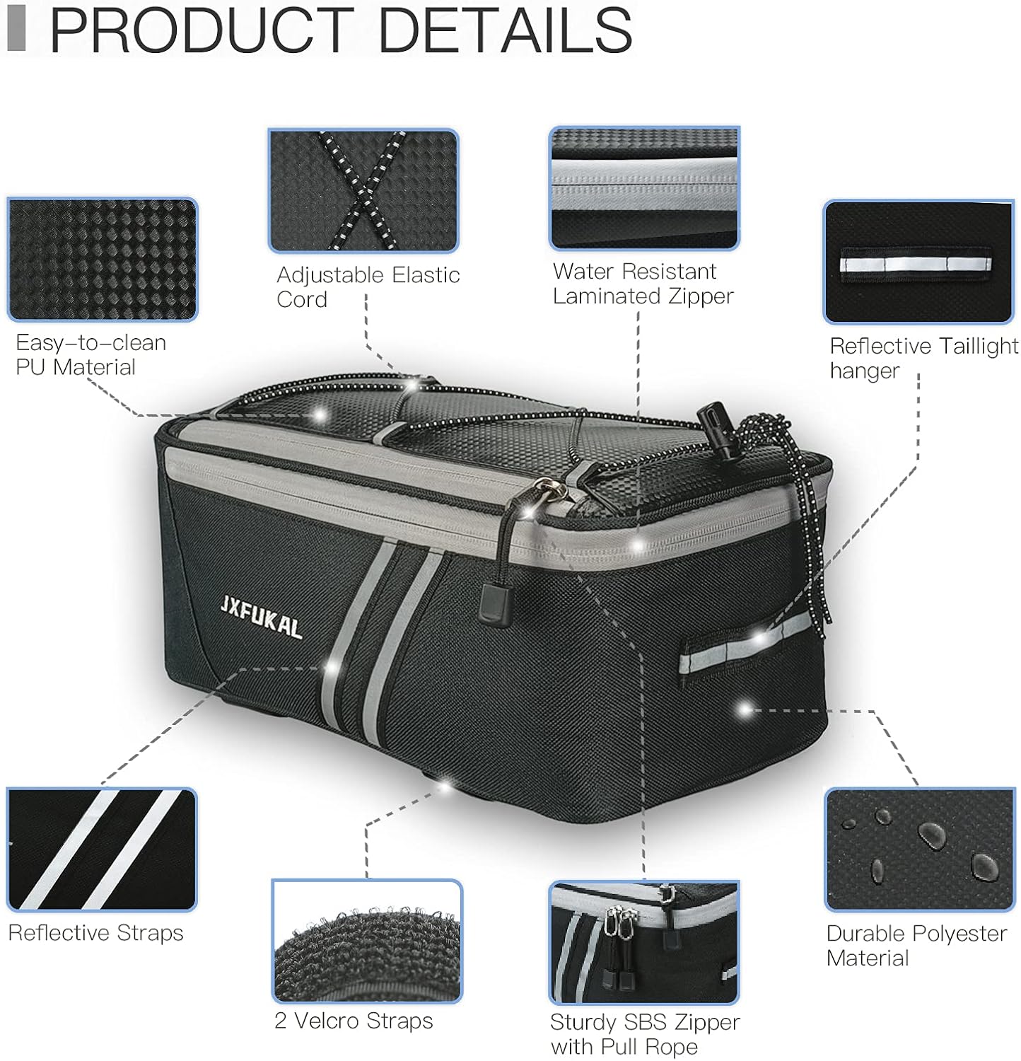 JXFUKAL Rear Bike Rack Bag with Rain Cover, 7L/9L/10L/12L Ebike Bag