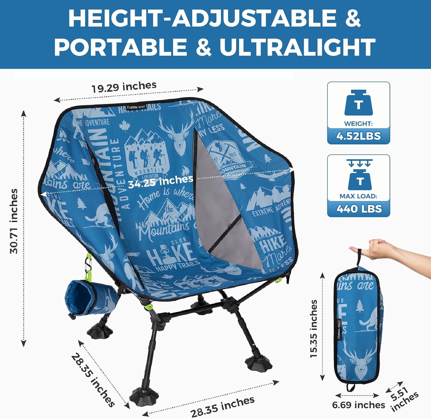 ATEPA Compact Camping Chair Ultra Lightweight Backpacking Chairs for Hiking