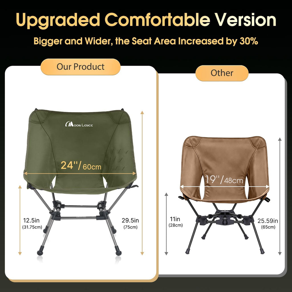 MOON LENCE Portable Camping Chair Plus, Larger & Roomier, Compact and Lightweight, Folding Chair for Backpacking Hiking Beach, Ultralight Camp Chair 330Lbs Capacity