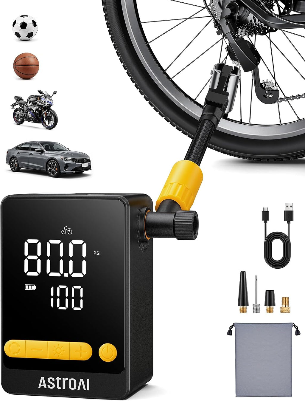 AstroAI Bike Pump, 12s Fast Inflate Bicycle Pump, Air Pump for Car Tires