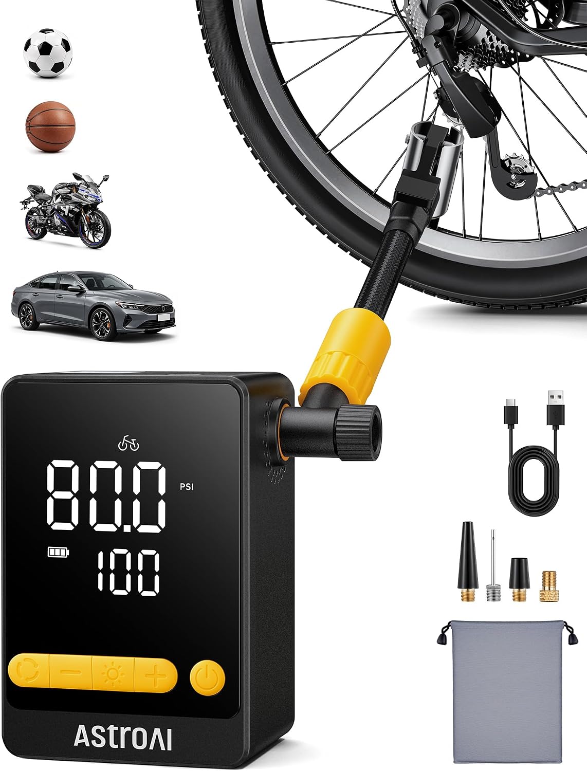AstroAI Bike Pump, 12s Fast Inflate Bicycle Pump, Air Pump for Car Tires