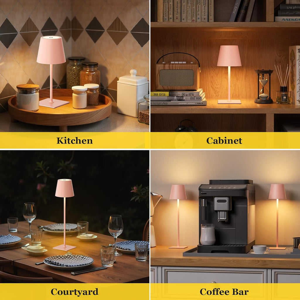 Kakanuo Pink Cordless Rechargeable Table Lamp 5000mAh Battery Operated Lamps, 3 Colors Stepless Dimming Touch Lamp for Living Room, Kitchen Counter, Dining, Outdoor Patio, 2 Pack