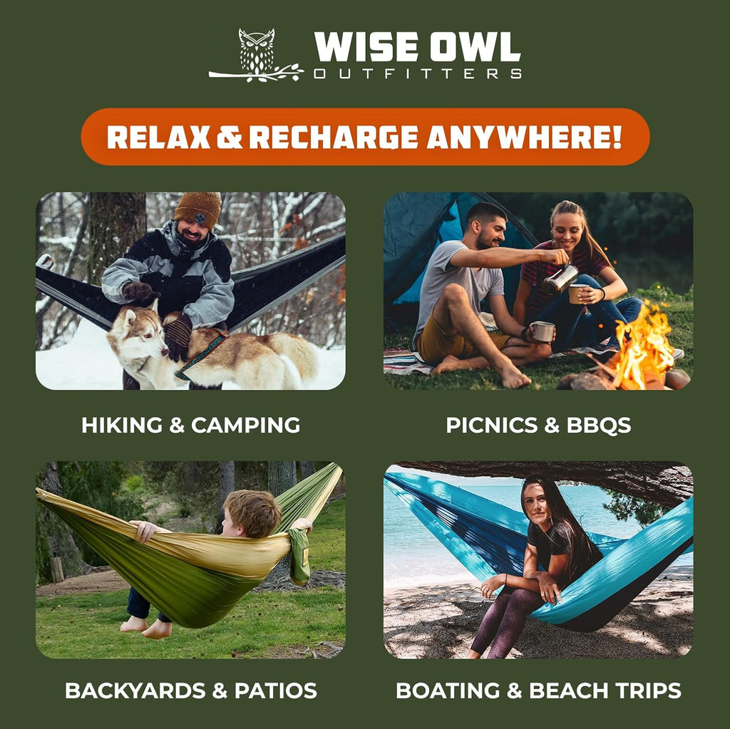 Wise Owl Outfitters Camping Hammock – 400lbs Portable Hammock with Tree Straps - Travel, Backpacking, Hiking, Outdoors Camping Gear - Single