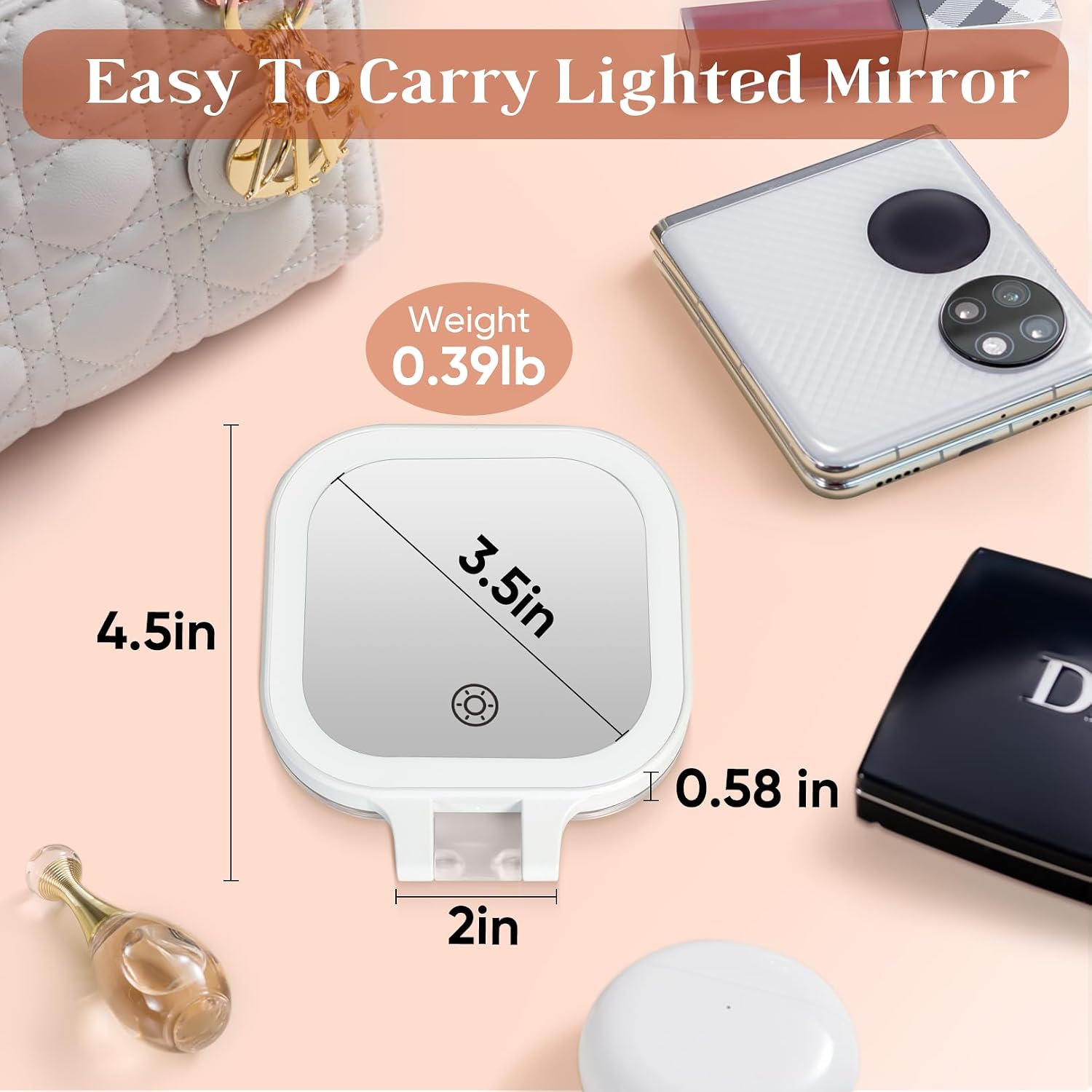 FASCINATE 3.5" Rechargeable Travel Makeup Mirror 30X Magnification (White)