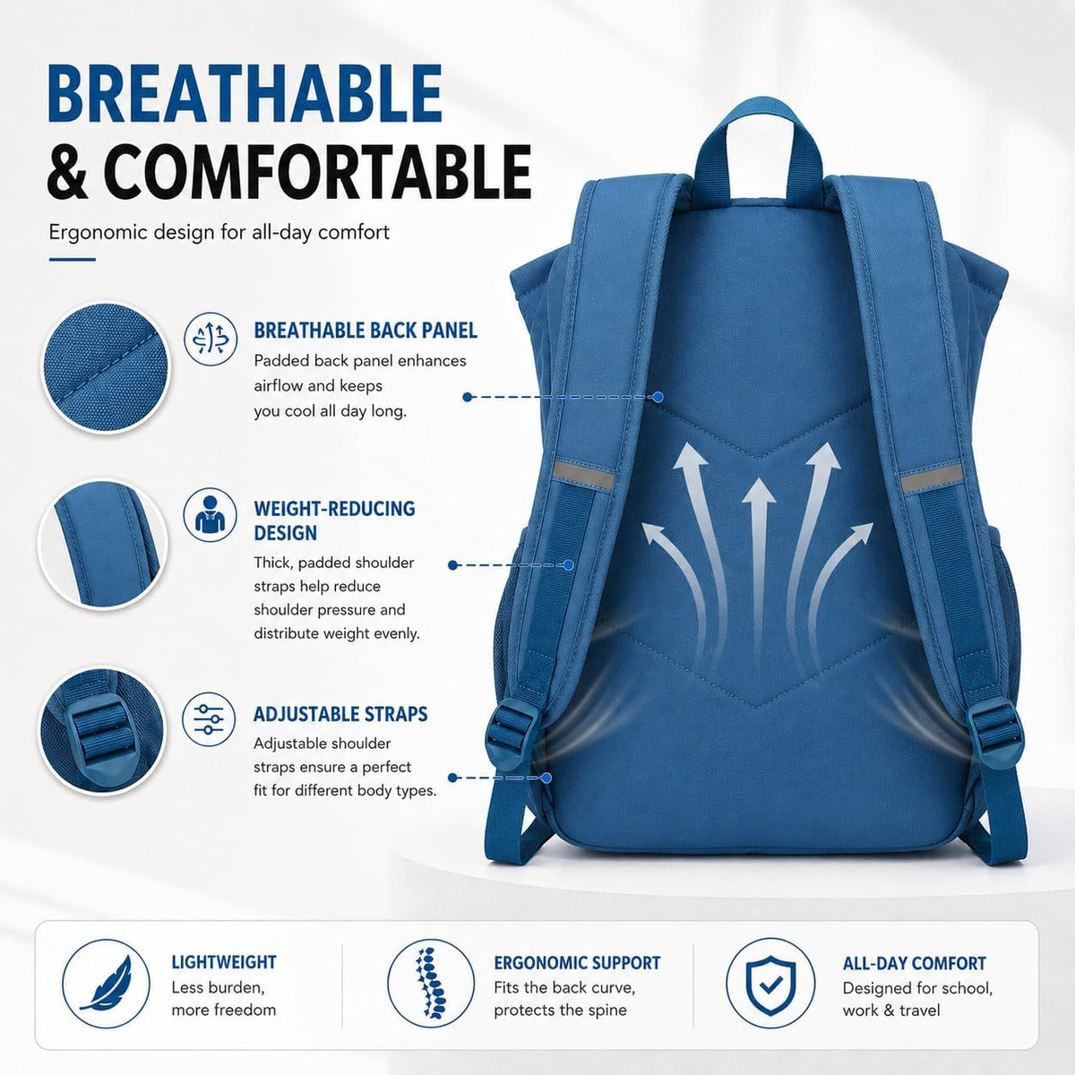 Hiking Travel Backpacks Men and Women, Lightweight Waterproof Laptop Backpack Outdoor Camping Backpack Hiking Daypack for Travel, Trekking, Work 26L (Blue)