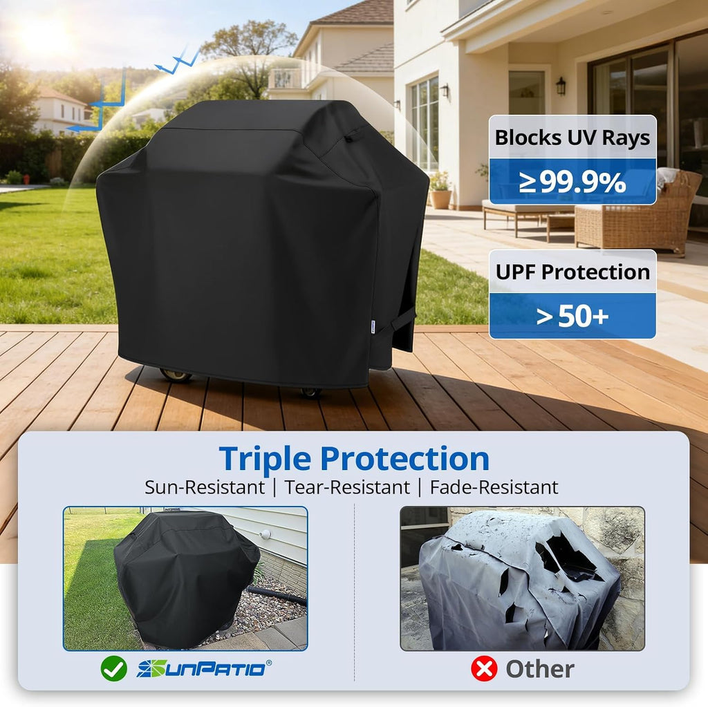 SunPatio 55 Inch Grill Cover for Outdoor Grill Heavy Duty Waterproof, Black