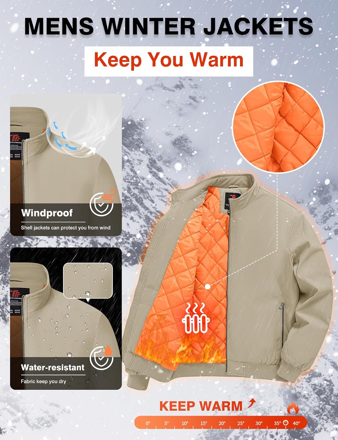 TBMPOY Men's Winter Jackets Bomber Padded Casual Windbreaker Warm Fall Coat