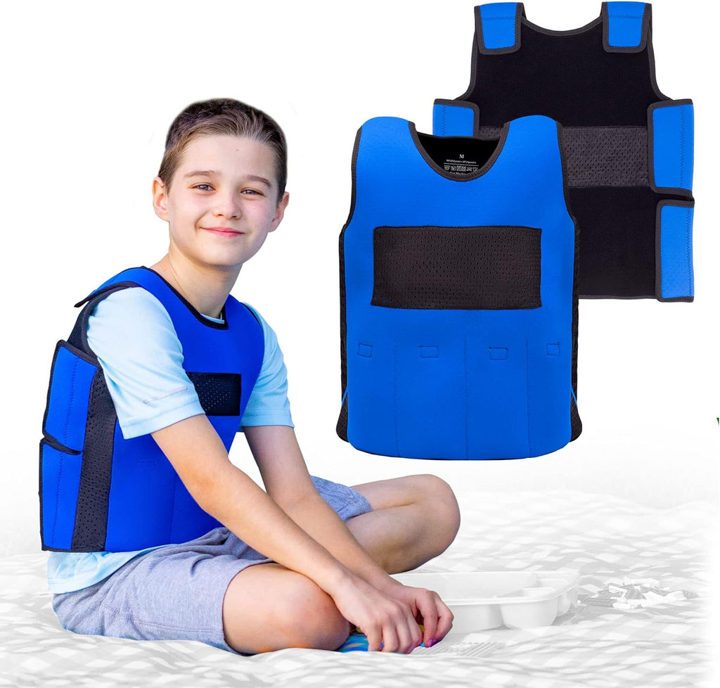 Ted Kangaroo Weighted Vest for Kids Sensory Compression Vest Deep Pressure Comfort (Blue)