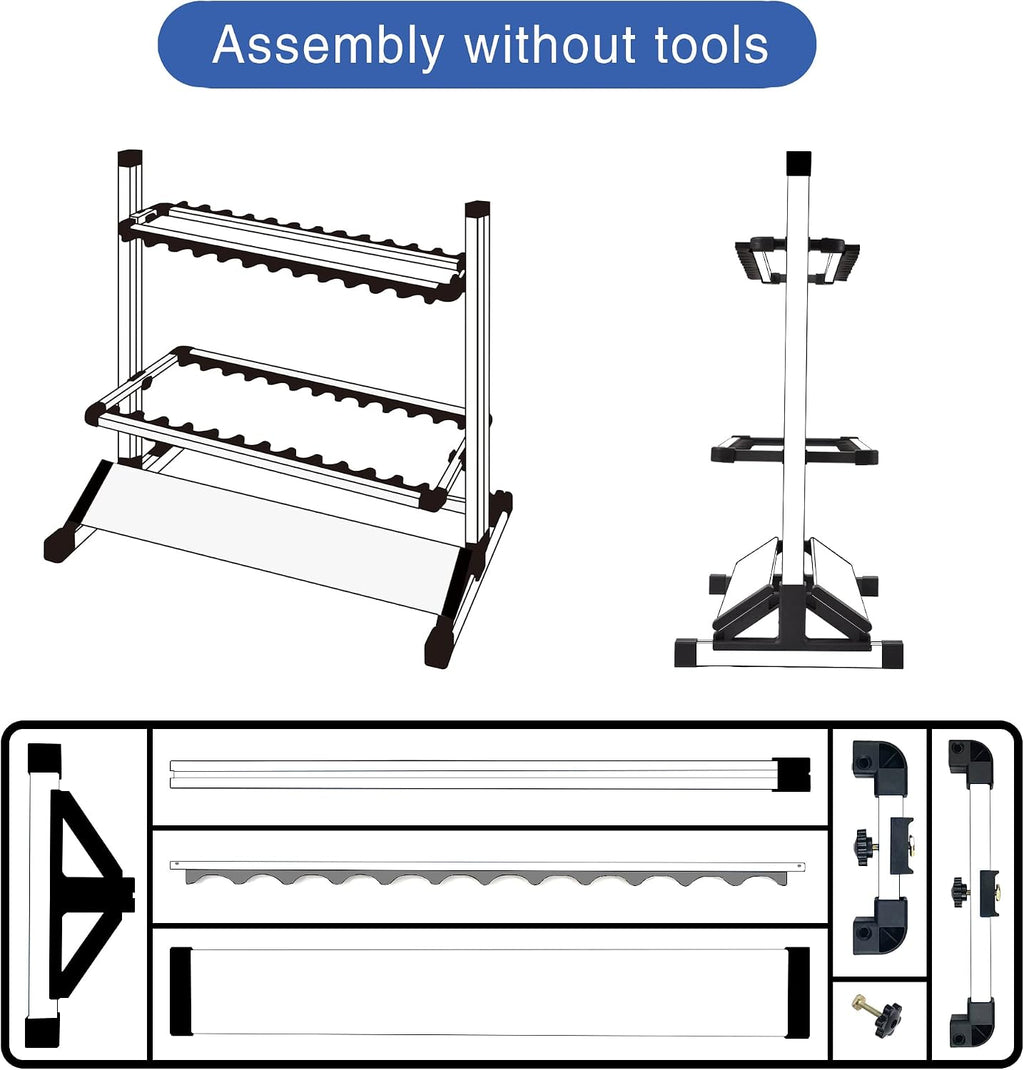 JOYWAVE Aluminium Fishing Rod Holders, Portable Fishing Rod Rack, Holds Up to 24 Rods, Modern Matte Black, 27.9x12.6x27.5 inches