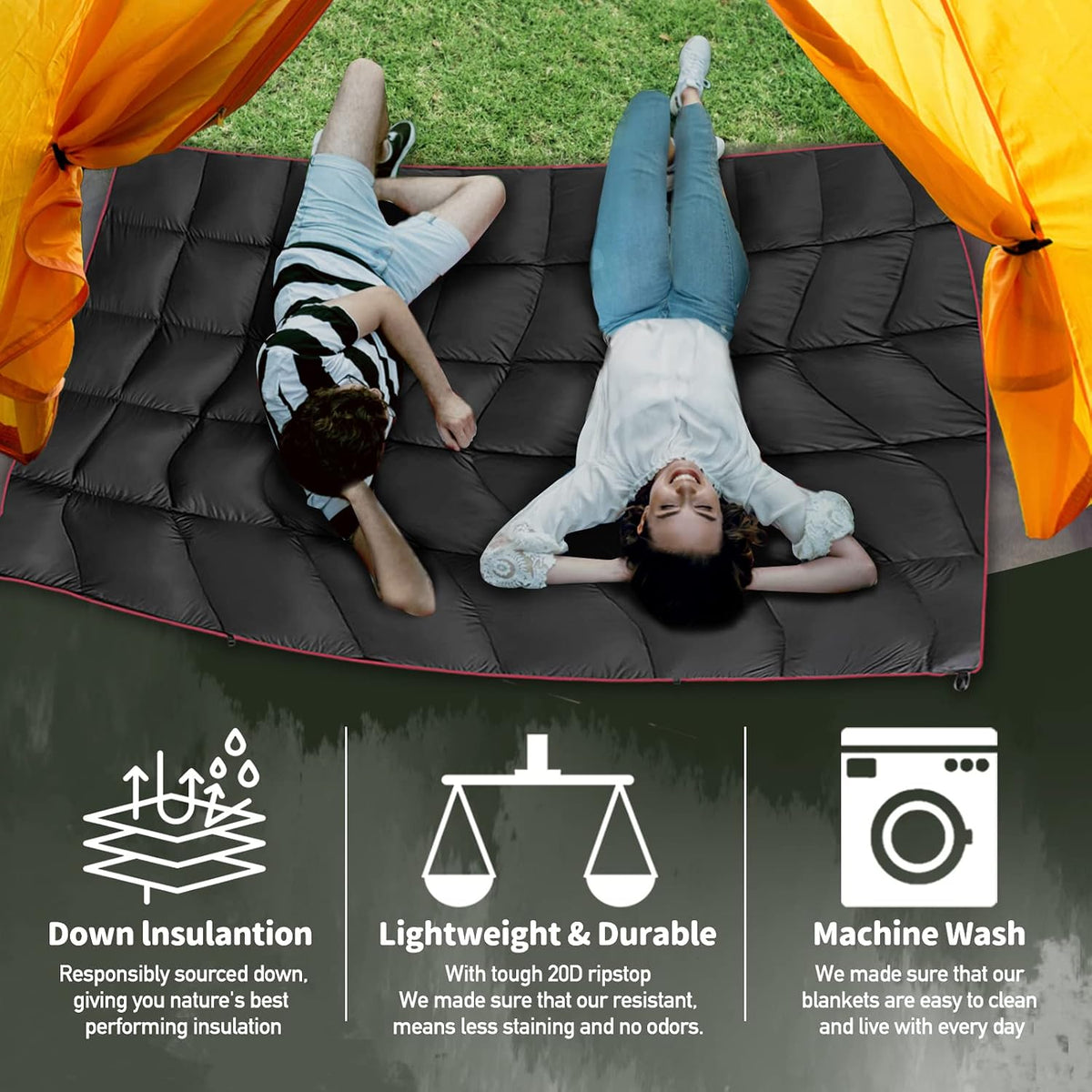 Outdoor Puffy Camping Blanket, Large Outdoor Blanket Waterproof, 55*79''