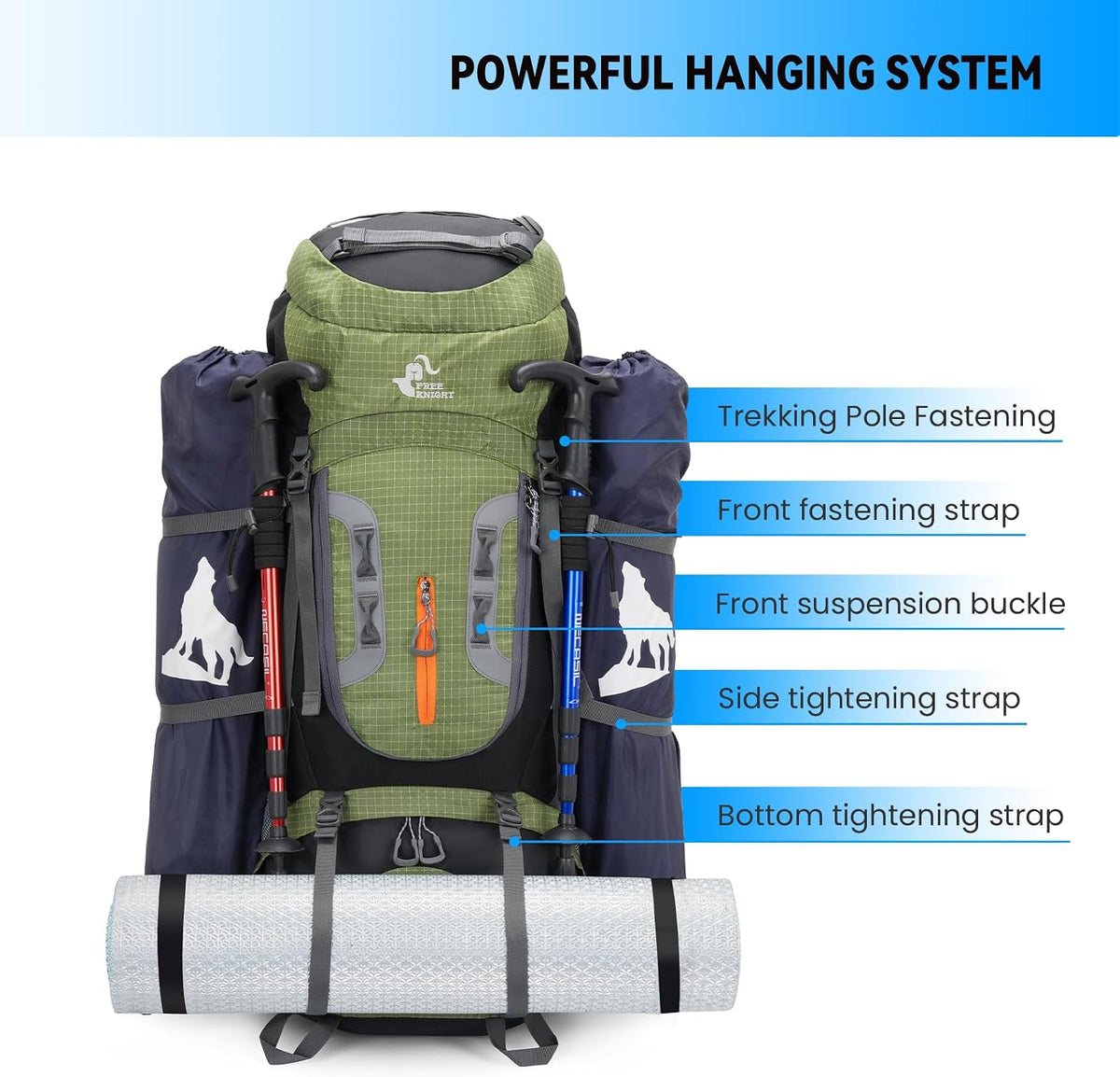 Bseash 80L Waterproof Hiking Camping Backpack with Rain Cover, Lightweight Outdoor Sport Travel Daypack for Climbing Touring