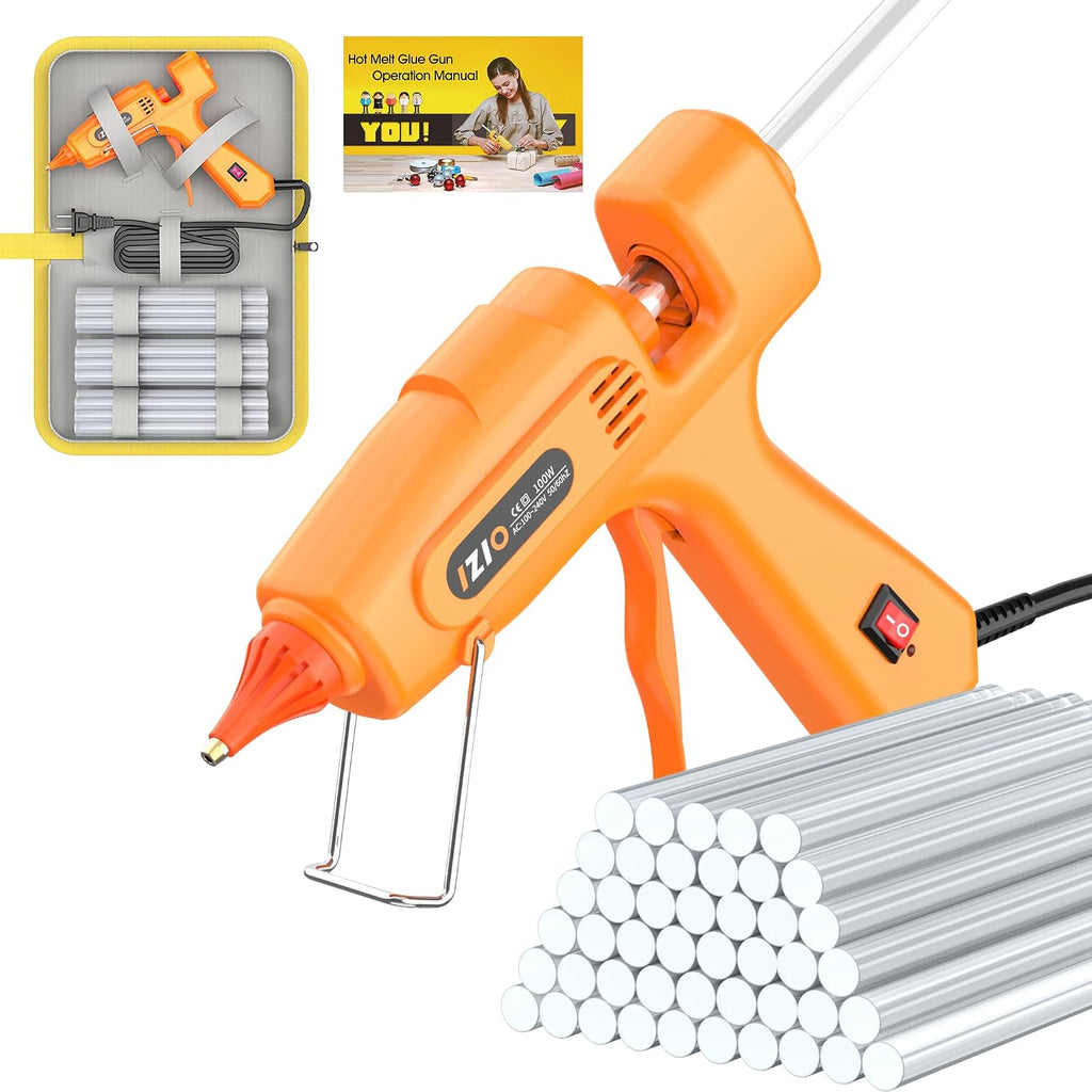 IZIO 100W Hot Glue Gun Kit with Storage Bag, 21 Glue Sticks, Fast Heating Full Size Glue Gun for Crafts, DIY, Home Repair, Wood, Fabric, School Projects