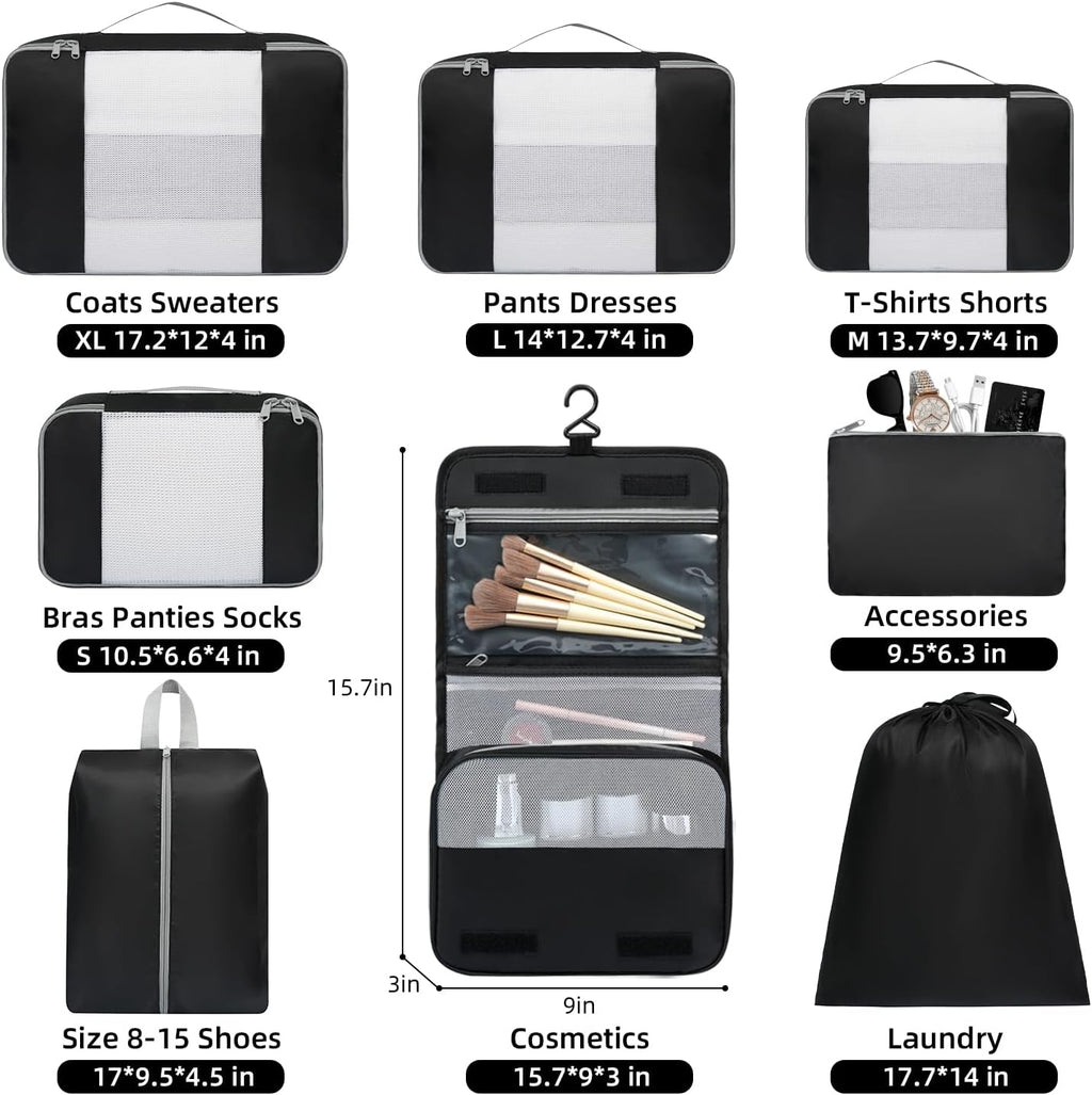 BAGAIL 6 Set/8 Set/10 Set Packing Cubes Various Sizes Packing Organizer for Travel Accessories Luggage Carry On Suitcase