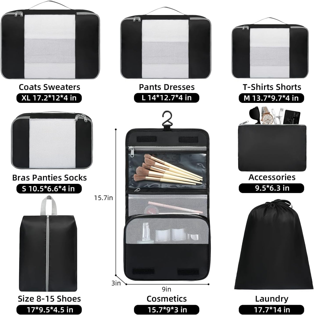 BAGAIL 6 Set/8 Set/10 Set Packing Cubes Various Sizes Packing Organizer for Travel Accessories Luggage Carry On Suitcase