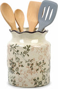 Ceramic Utensil Holder for Kitchen Counter, Vintage Floral Farmhouse Décor