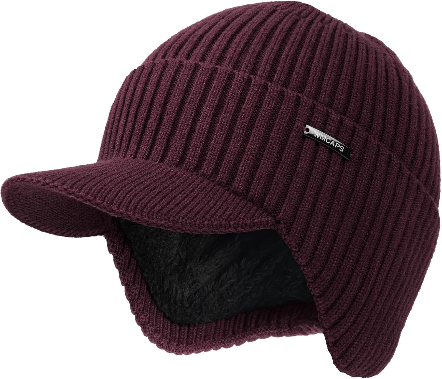 Wmcaps Winter Beanie with Brim & Ear Flaps, Fleece Lined Hat for Men Women