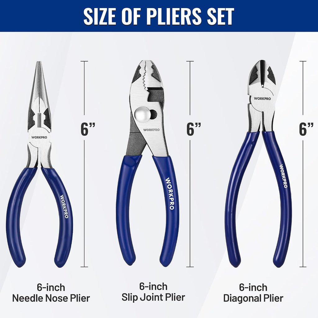 WORKPRO Pliers Set, 3-Piece Professional Pliers Tool Kit