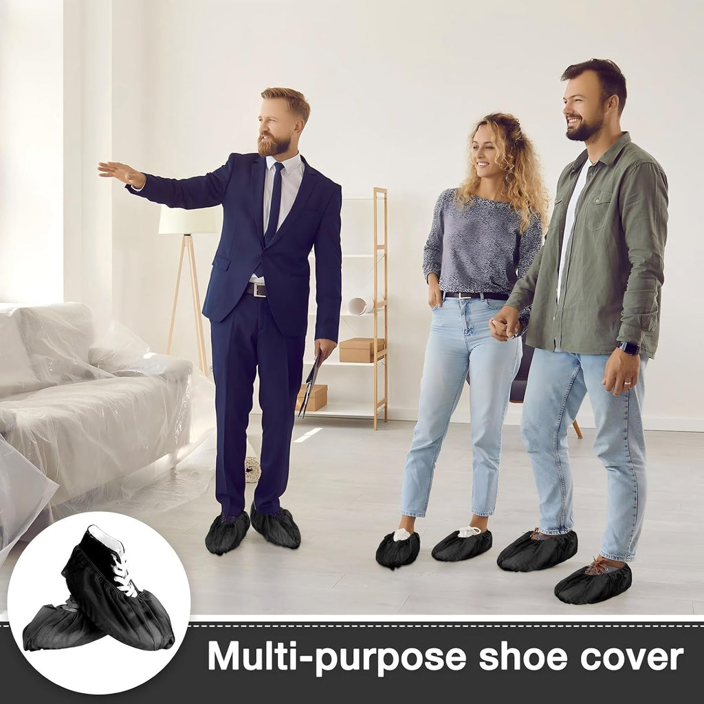 600 Packs Disposable Boot Shoe Covers Non Slip, Black