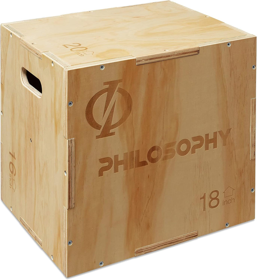 Philosophy Gym 3-in-1 Wooden Plyo Box, Wood Plyometric Jump Box Platform for Home Gym, HIIT, Jumps, Step-Ups, and Strength Training