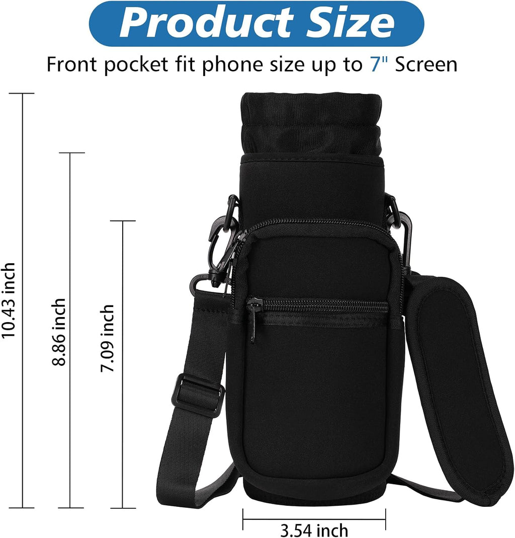 AceTreker 32 40 oz Water Bottle Carrier with Strap, Neoprene Water Bottle Sleeve Bag with 2 Pockets Insulated Flask Sling Holder for Walking Hiking Gym