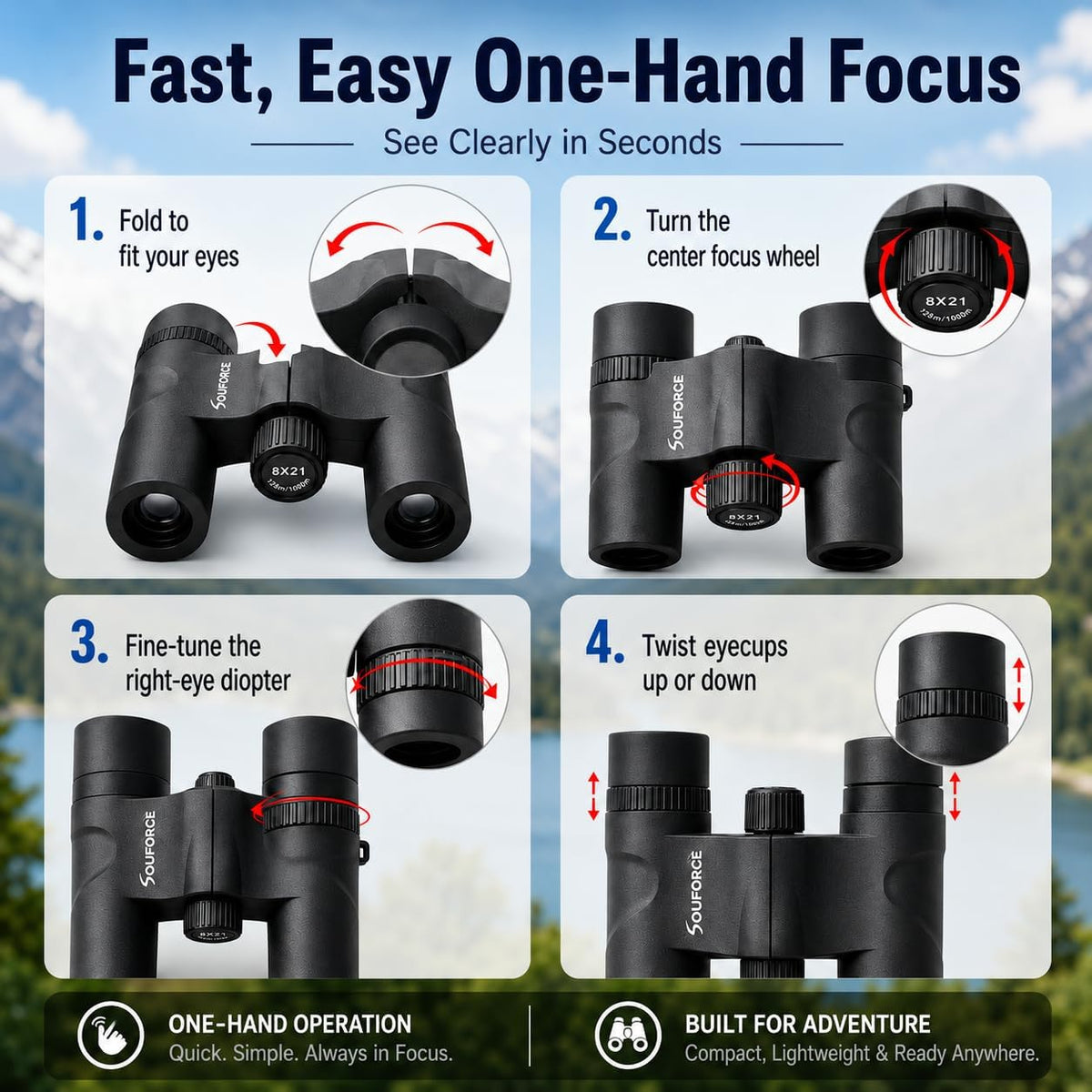 8x21 Compact Binoculars for Adults BAK4 Prism High Powered
