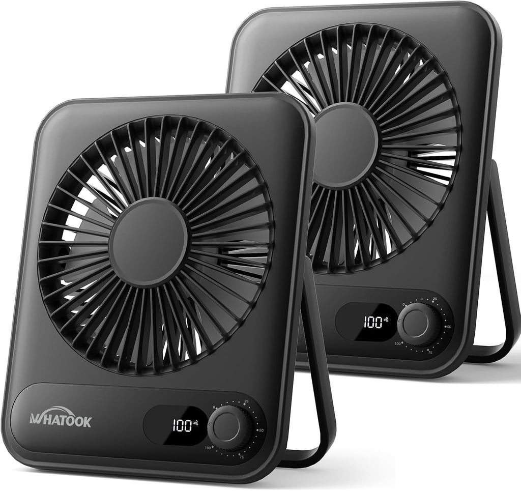 WHATOOK Small Desk Fan Personal Fans: 5000mah 25 Hours Battery Office Quiet Mini Desktop Fan Portable Rechargeable Travel Essentials (Black & Purple, Milliamp Hours, 2000)