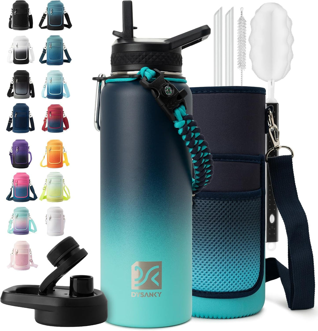 DYSANKY Insulated Water Bottle | Thickened Stainless Steel Vacuum Metal | Portable Sports Water Jug for Gym and Hiking with Straw, Carrier Bag, Handle Strap | BPA-Free 40 oz