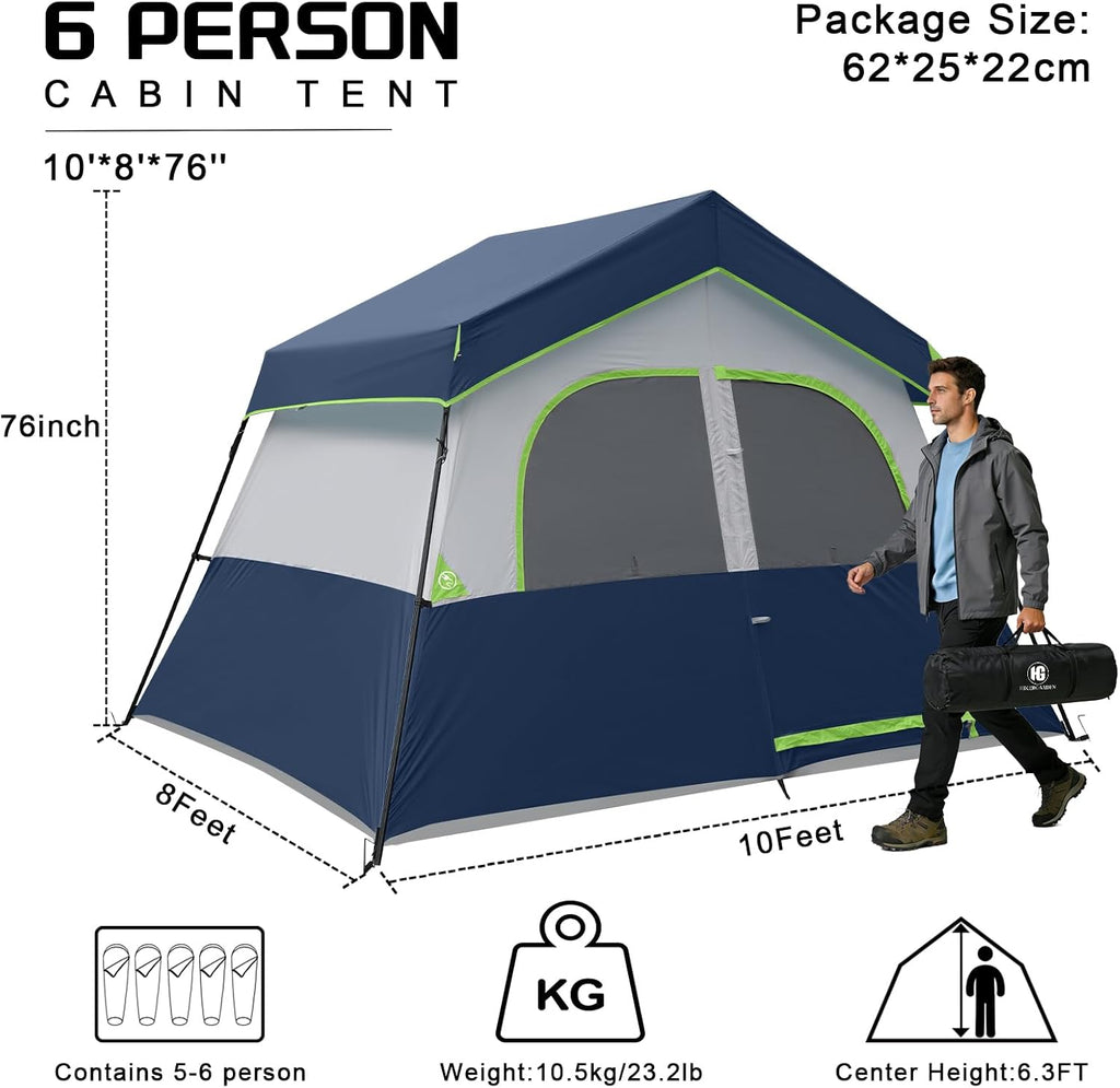 HG 6-8 Person Camping Tent Waterproof Family Cabin Tent for Camping