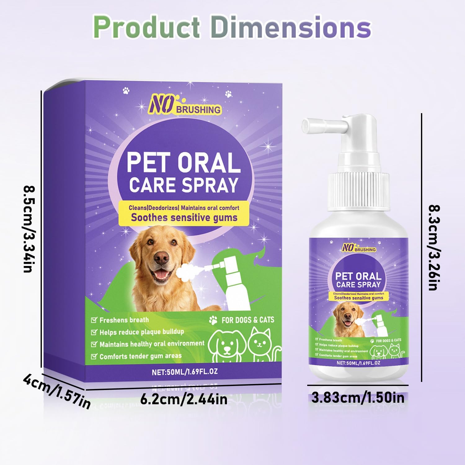Wanban Dental Spray for Dogs - Oral Spray Bad Breath, Relieve Gum Redness & Infections, Reduce Plaque & Tartar, No Brushing Required