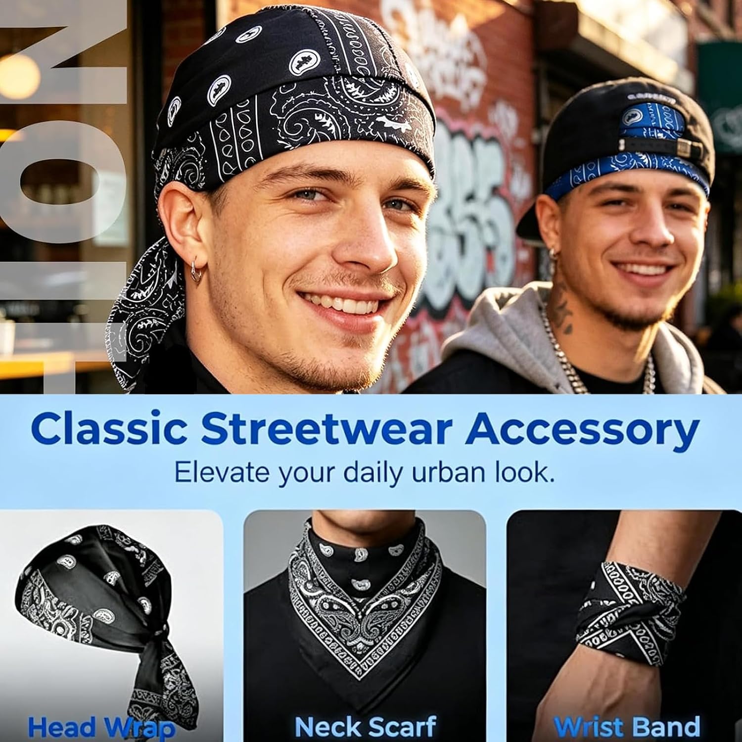 5Pack Bandana Caps for Men, Skull Cap,Elastic Sports Cap with Elastic Fit & Adjustable Straps for Biking Hiking Gym Work Construction and Outdoor Environments Supporting Different Active Lifestyles