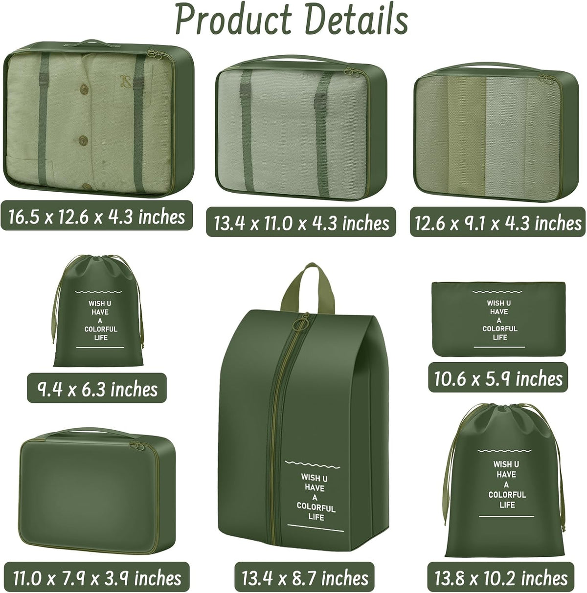 Packing Cubes for Travel 8 Set Luggage Organizer Bags
