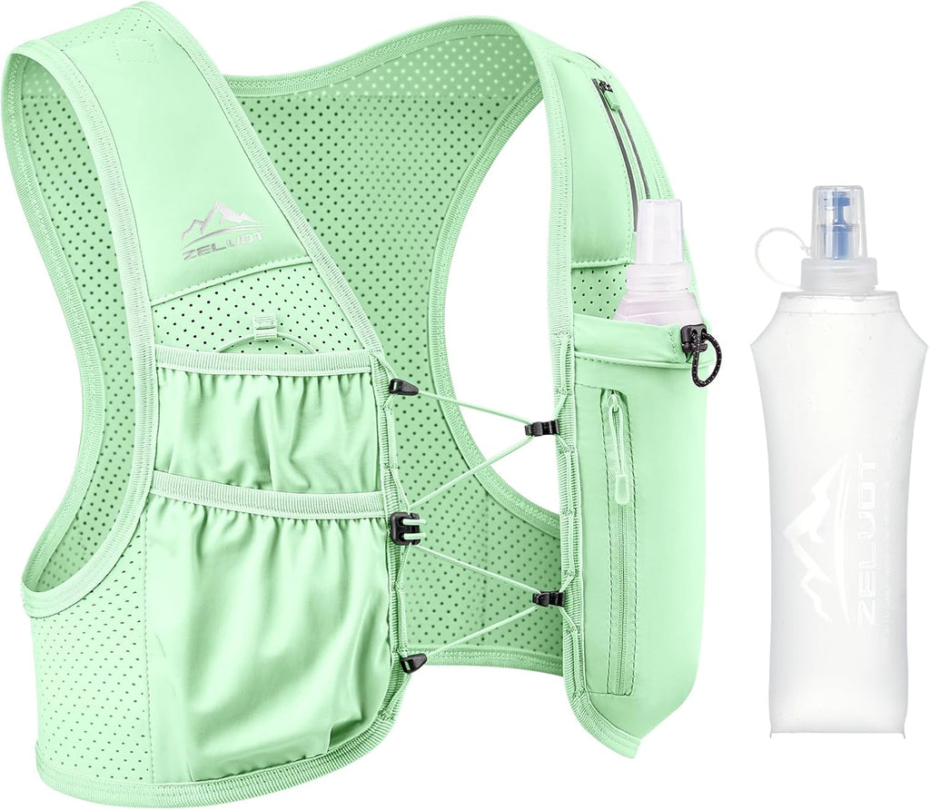 Zelvot Running Vest for Women Men, US Patent, Adjustable Chest Straps Running Hydration Vest with 500ml Soft Flask, Lightweight Reflective Hydration Backpack for Marathon
