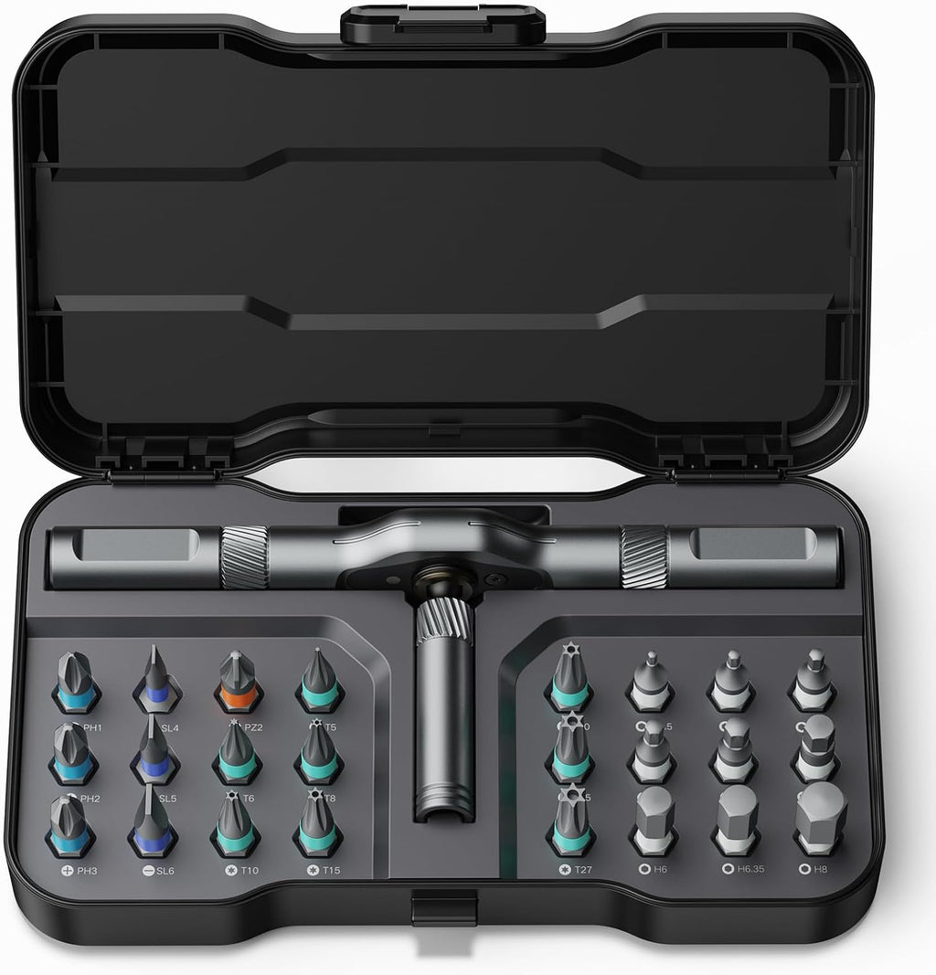 Bomivoi 24 in 1 Magnetic Screwdriver Set, DIY Ratchet Screwdriver Set, Multi Bit Magnetic Drive Set with Detachable Ratchet Handle, Portable Precision Repair Tool Kit for Furniture Computer Bicycle