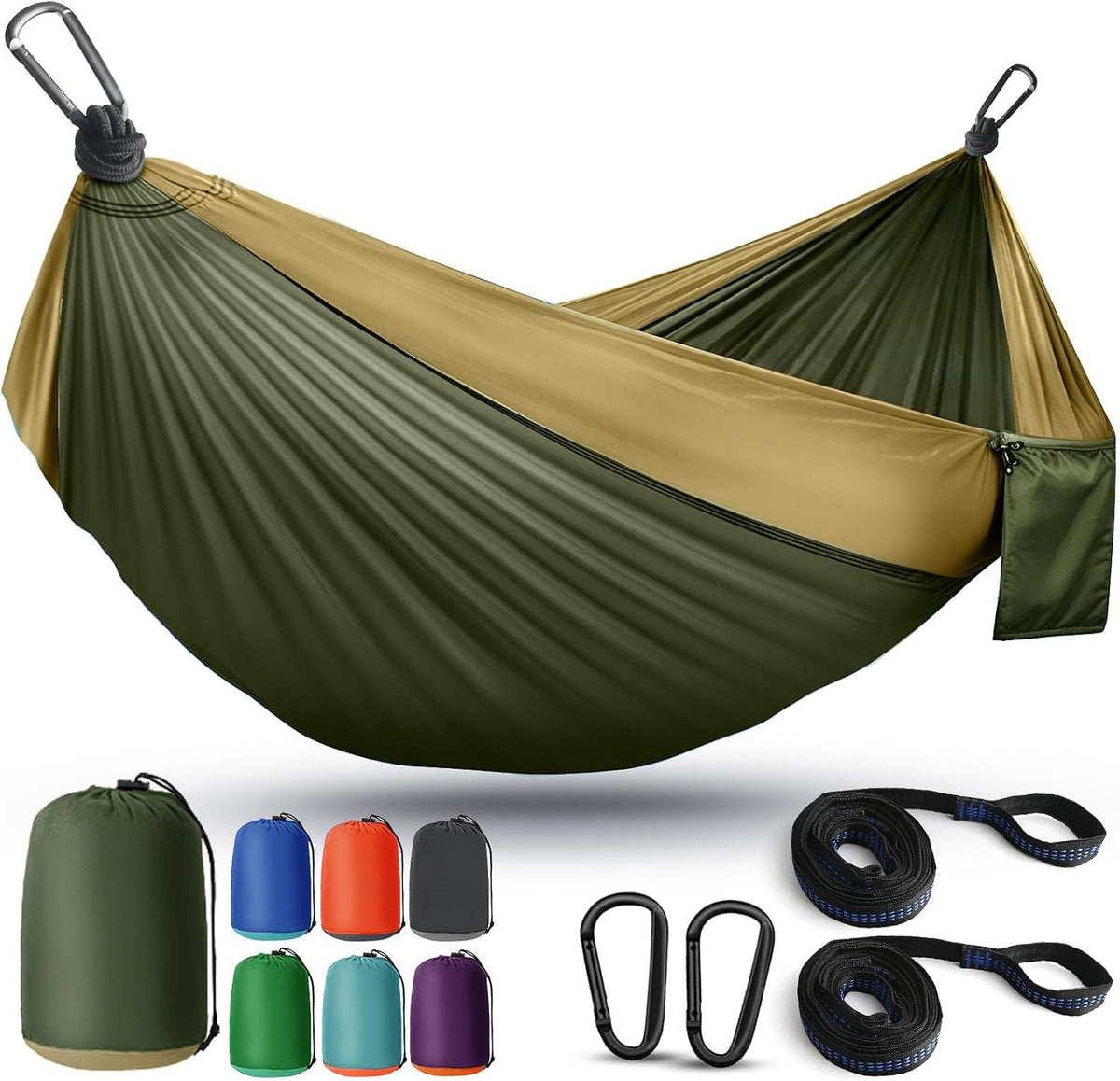 Camping Hammock Lightweight, Portable Hammocks Parachute Hammock with Two Tree Straps, Single or Double Travel Swing Nylon Camp Hammocks, Outdoor Essentials for Beach Backpacking Hiking, Orange