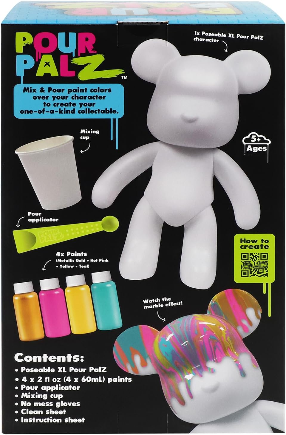 Pour Palz DIY Paint Pouring Kit – 1 XL Bear Figurine, 4 Acrylic Pour Paints, Mixing Cups & Tools, Create Unique Marbled Art, Fun Hands-On Craft Kit for Kids & Adults, Gold Gumdrop, Ages 5+