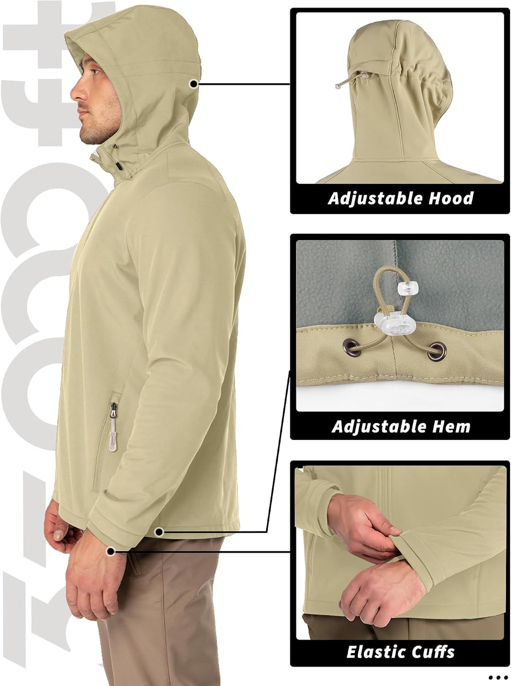 33,000ft Men's Hooded Fleece Lined Rain Shell Jacket Waterproof Lightweight