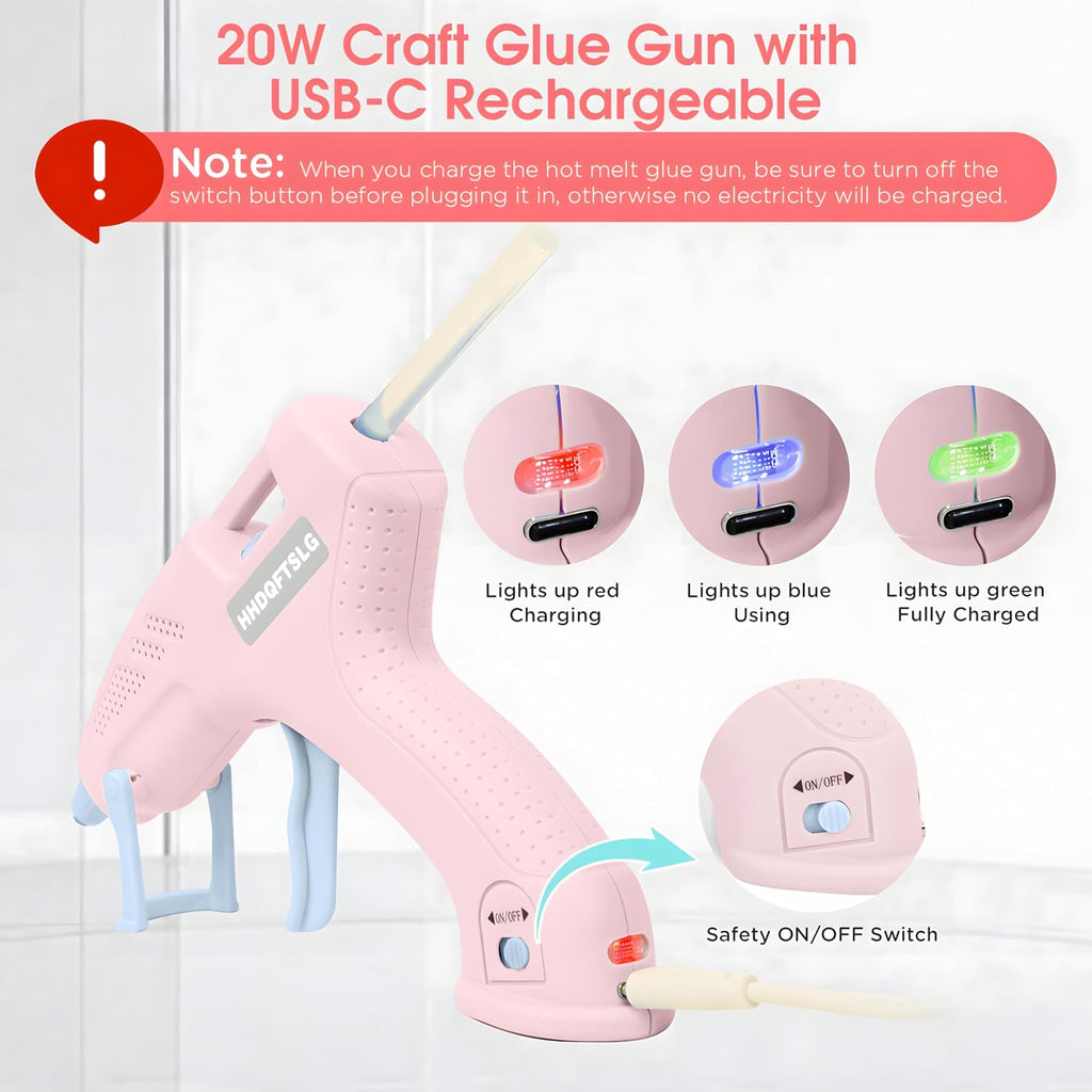 Pink Cordless Hot Glue Gun with 30 Sticks, Fast Heating 2.6Ah Rechargeable