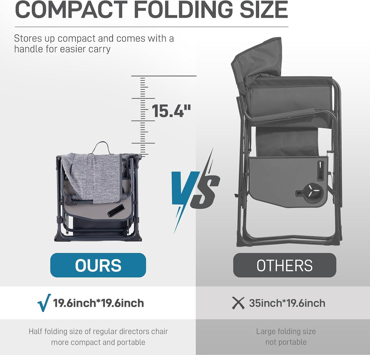EVER ADVANCED Camping Directors' Chair with Side Table, Portable Folding with Compact Size, Breathable & Quick Dry Design Heavy Duty Lawn Chair with Pocket, 400lbs, Elastic Mesh, Grey