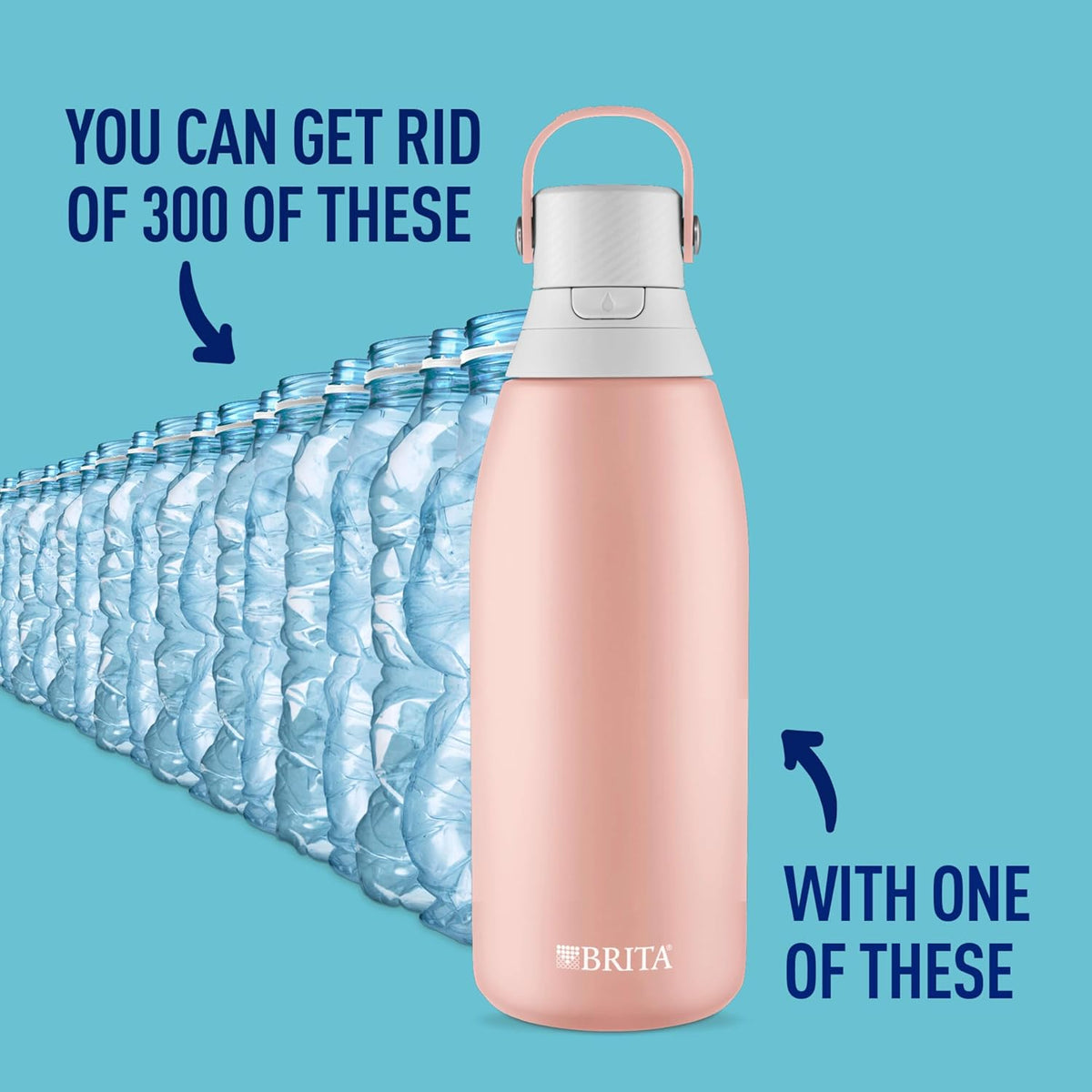 Brita Stainless Steel Premium Filtering Water Bottle, BPA-Free, Reusable, Insulated, Replaces 300 Plastic Water Bottles, Filter Lasts 2 Months or 40 Gallons, Includes 1 Filter, Rose - 32 oz